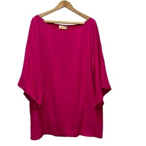 Elizabeth & James Tunic or Mini Dress Hot Pink Scoop 3/4 Bell Sleeve 100% Silk